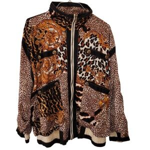 Clipper Bay Vintage Baroque Leopard Print Zipper Jacket Womens Size L